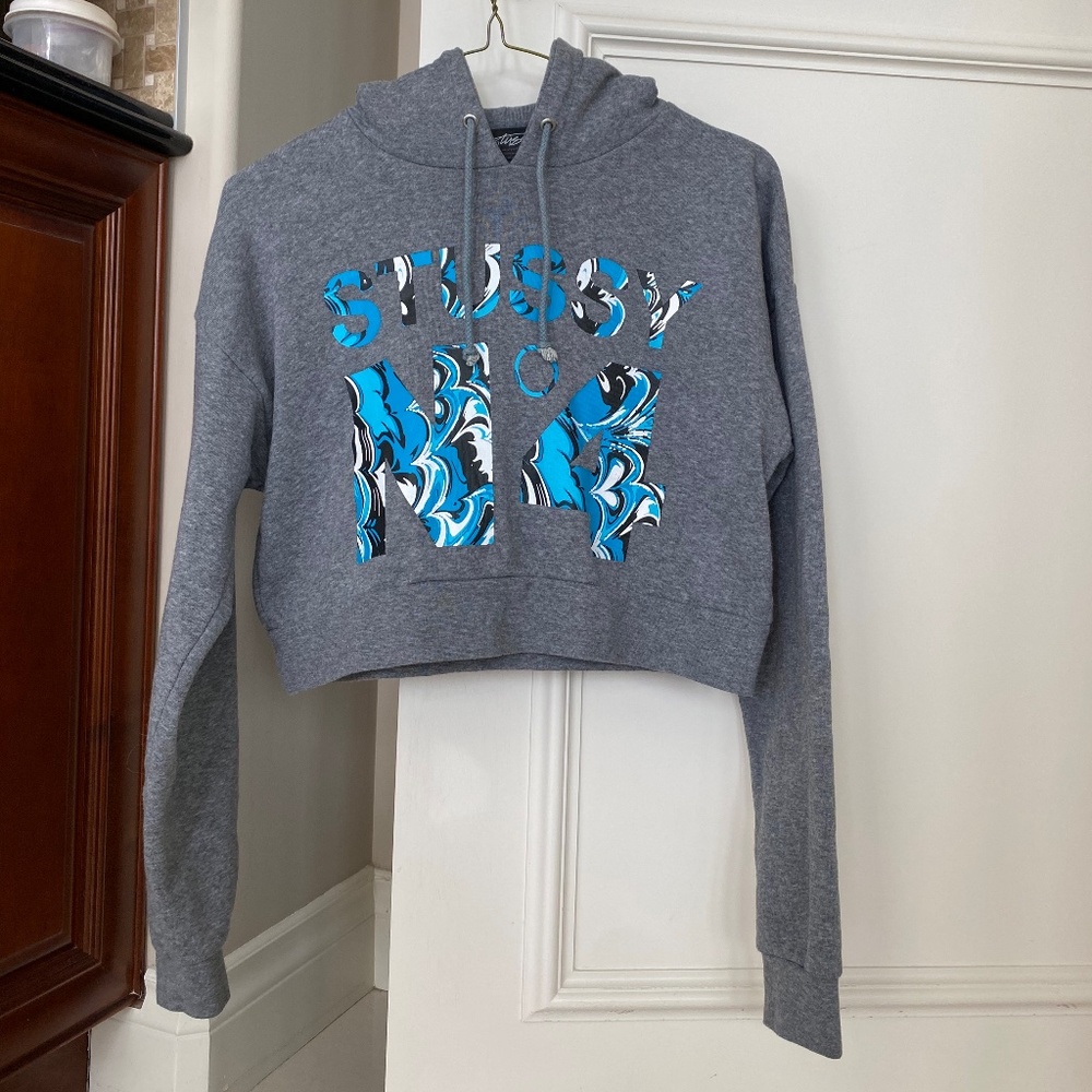 Stussy Cropped Grey Hoodie